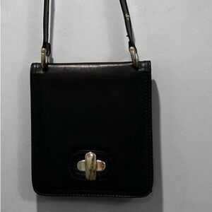 Italian Leather Black Square Shoulder Bag Silver Turnlock
